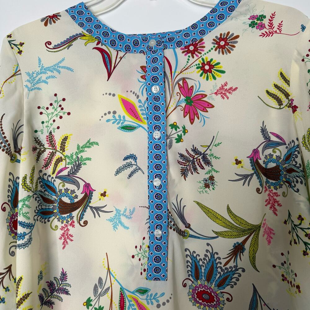 Talbots Womens Large LS Cream Floral Popover Tunic Blouse Career Casual - Picture 4 of 9